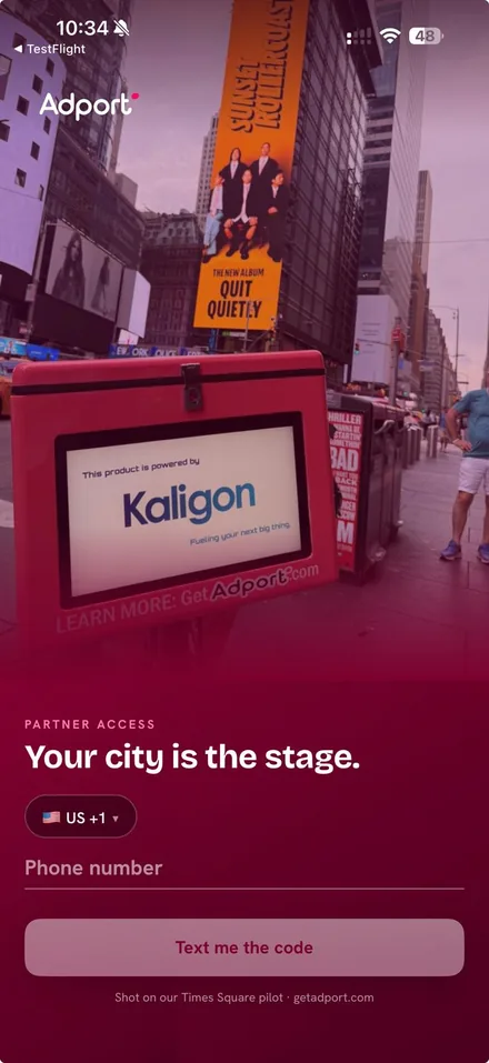 Riders sign in and take a screen out. "Your city is the stage."