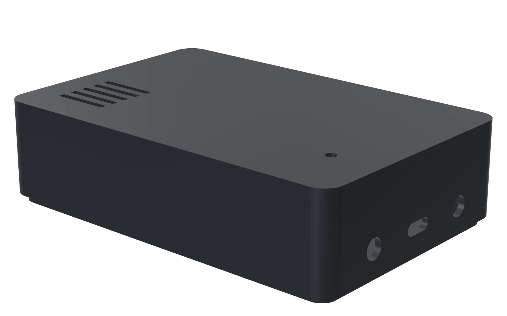 Guardian main unit — a flat wall-mounted box with sensor vents, a status LED and two leak-probe jacks